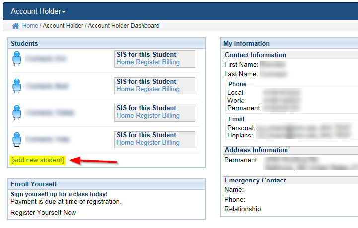 Account Holder Dashboard Sample Page