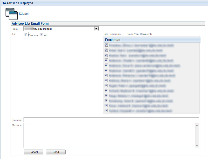Advisee List Email Form