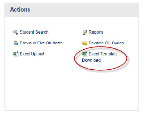 Excel Template Download Link in the Actions Box