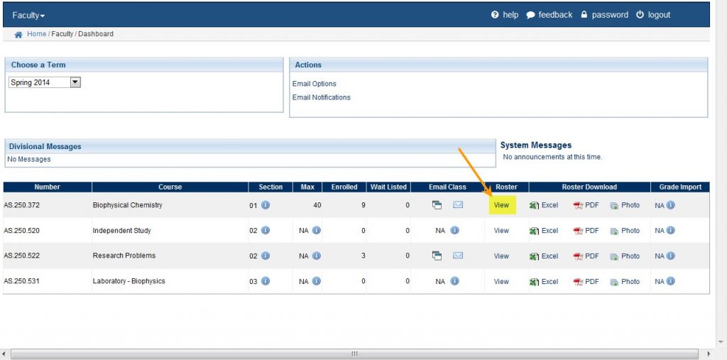 Faculty Dashboard - View Roster