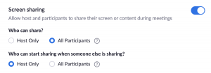 Screen sharing settings