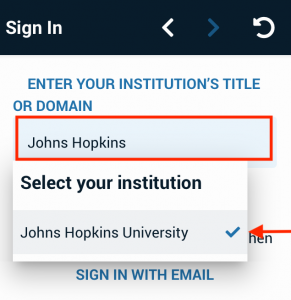 Find and select Johns Hopkins University from the list.