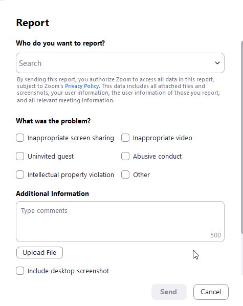 Report a participant form