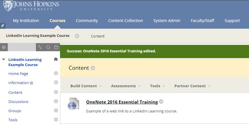 LinkedIn Learning web link content item