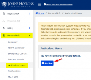 Select Personal Info > Authorized Users