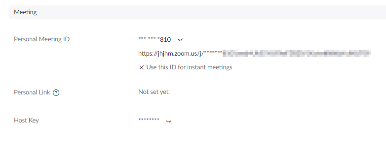 Personal Meeting ID under the Meeting tab on the profile page