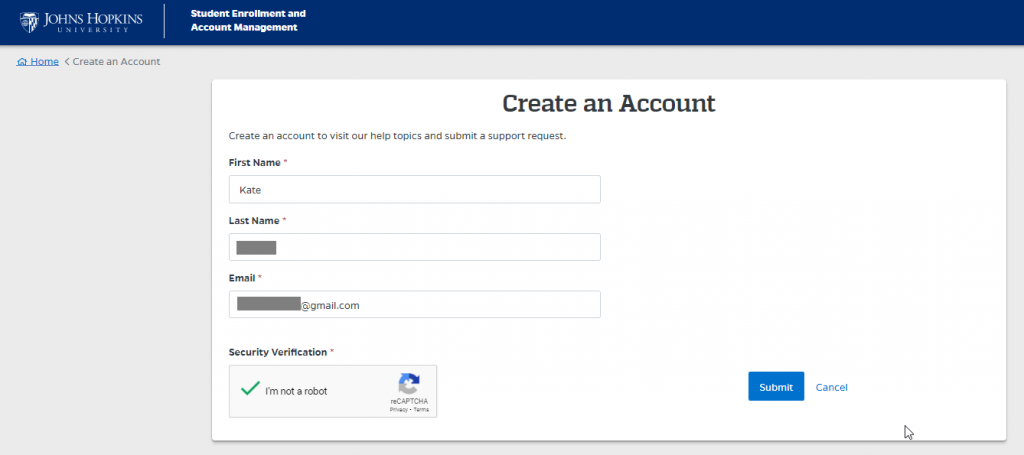 SEAM’s Online Form Guest Account – IT@JH University Information Systems