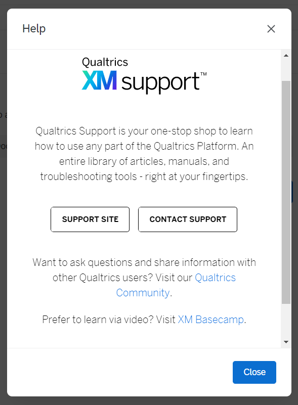 Support site and contact support help options