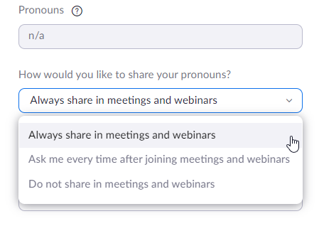 How would you like to share your pronouns option in Zoom