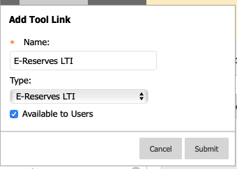 Add Tool Link for E-Reserves LTI