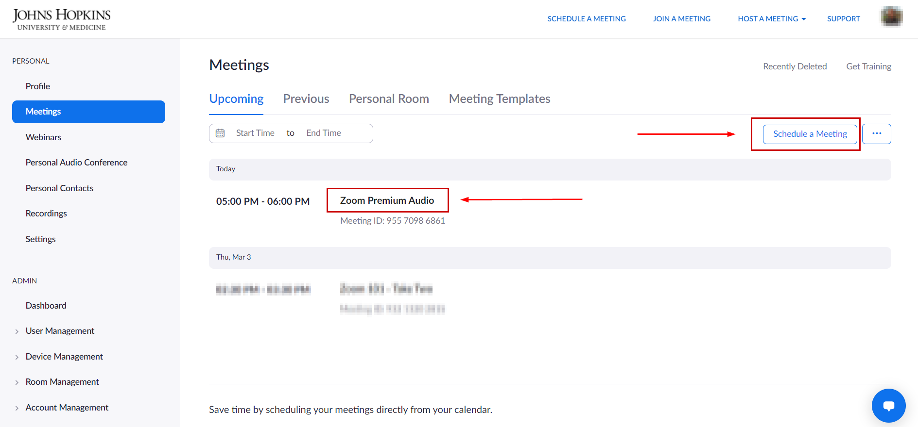 Schedule new meeting or edit pre-existing meeting