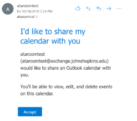 Calendar sharing invitation by email