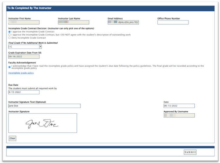Incomplete Grade Requests IT JH University Information Systems