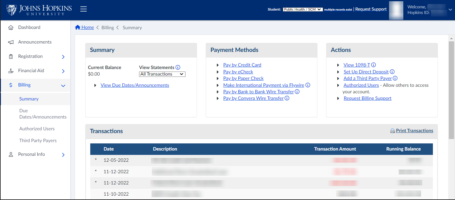 How Do I View My Account Summary Online? – IT@JH University Information ...