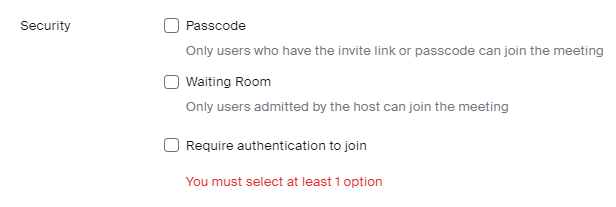 Zoom meeting security options