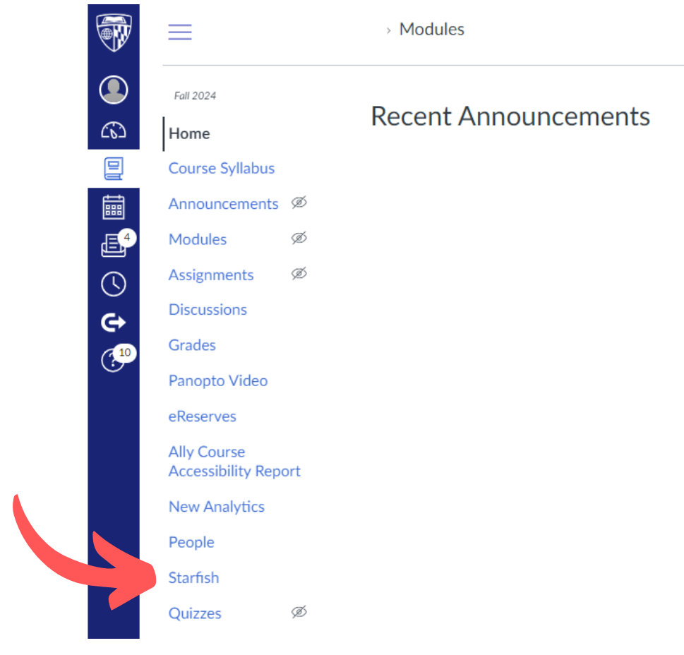 How to access Starfish within a Canvas course.